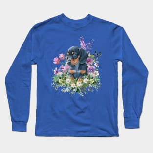 Wild Flower Dachshund Puppy Long Sleeve T-Shirt